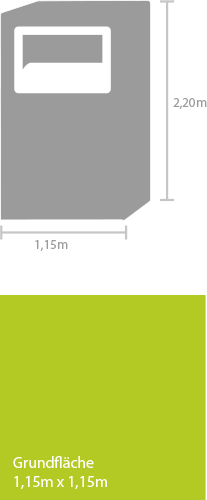 Grundfläche des Containers Grundfläche 1,15 m x 1,15 m